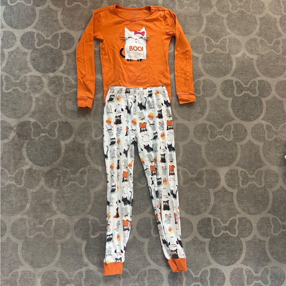 Gymboree Orange & White Halloween Cat Pajama Set